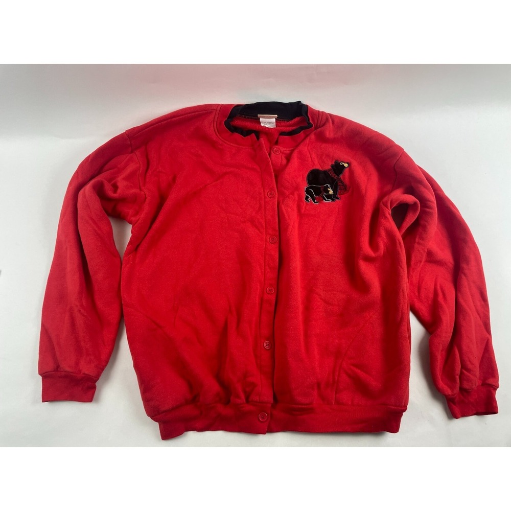 Artisan Jacket Women's Size XL Red Embroidered Bears Button Front Long Sleeve